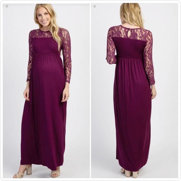 Pinkblush Dresses & Skirts - PinkBlush Purple Lace Sleeve Maternity Maxi Dress sz S